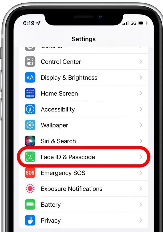 click on the Face ID & Passcode option. 