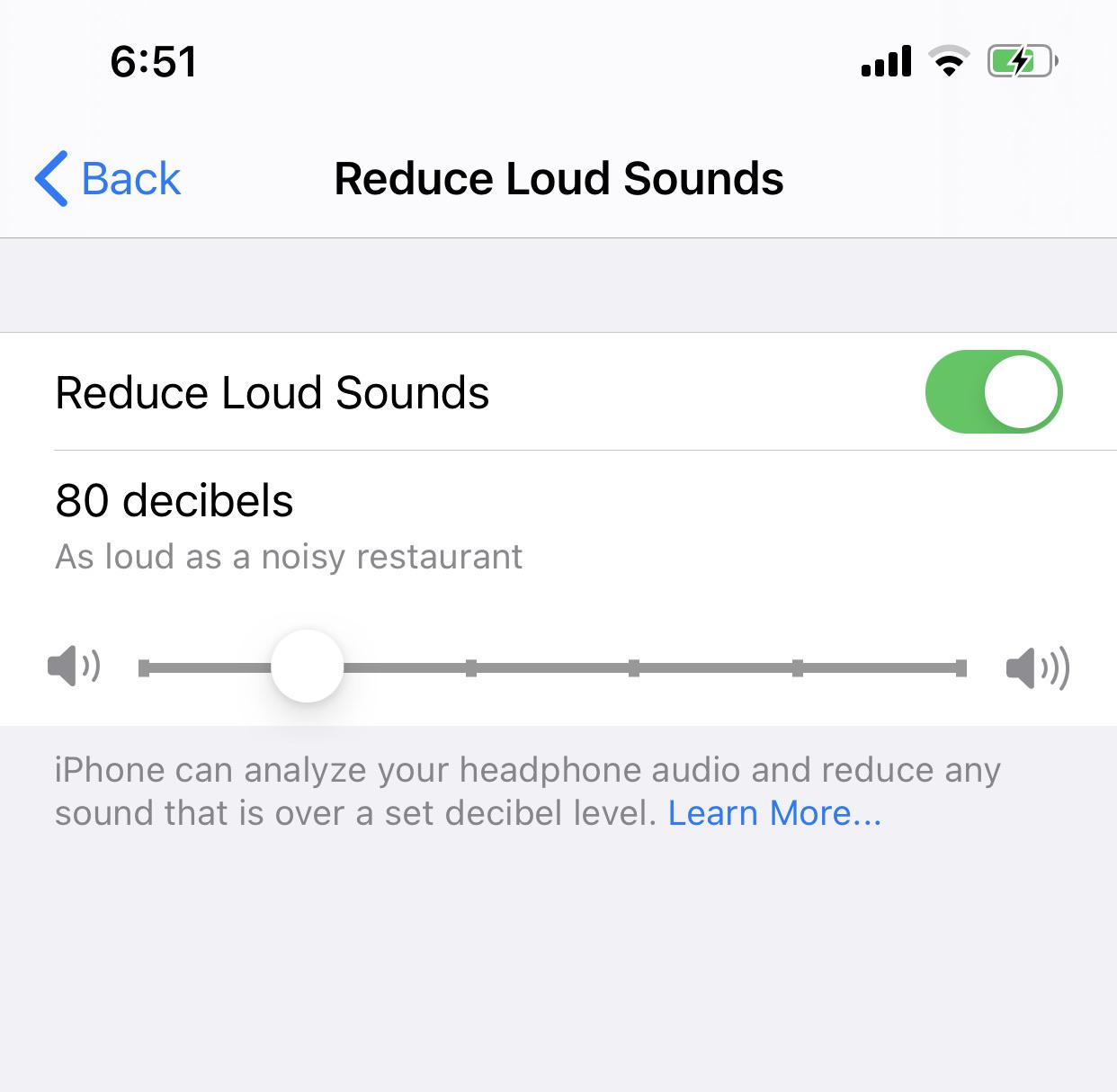 Toggle next to the Reduce Loud Sounds 